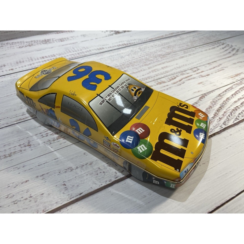 M&M NASCAR Metal Tin Ernie Irvan/Ken Schaefer Race Car Container
